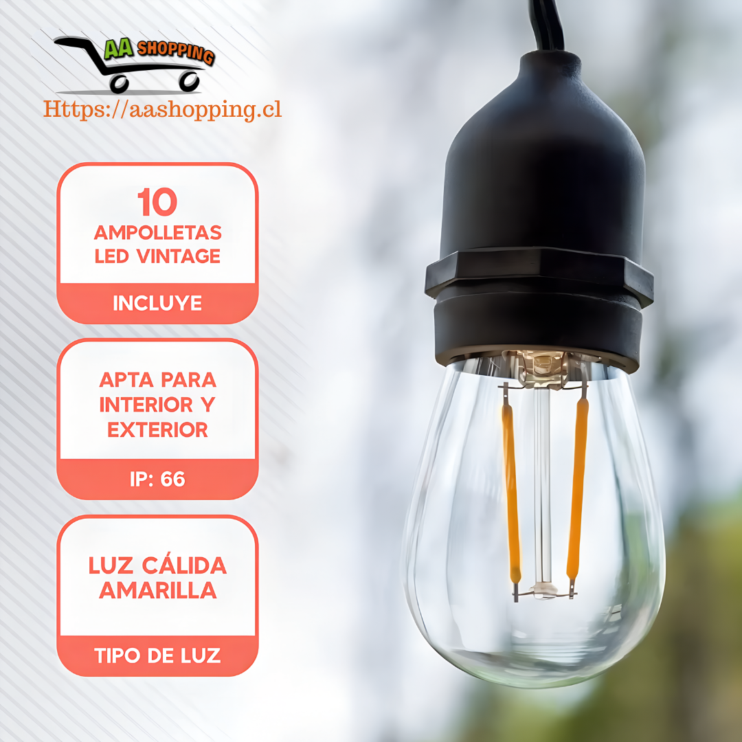 Guirnalda Terraza Ext Luces Vintage 10 Metros Luces Amarillo