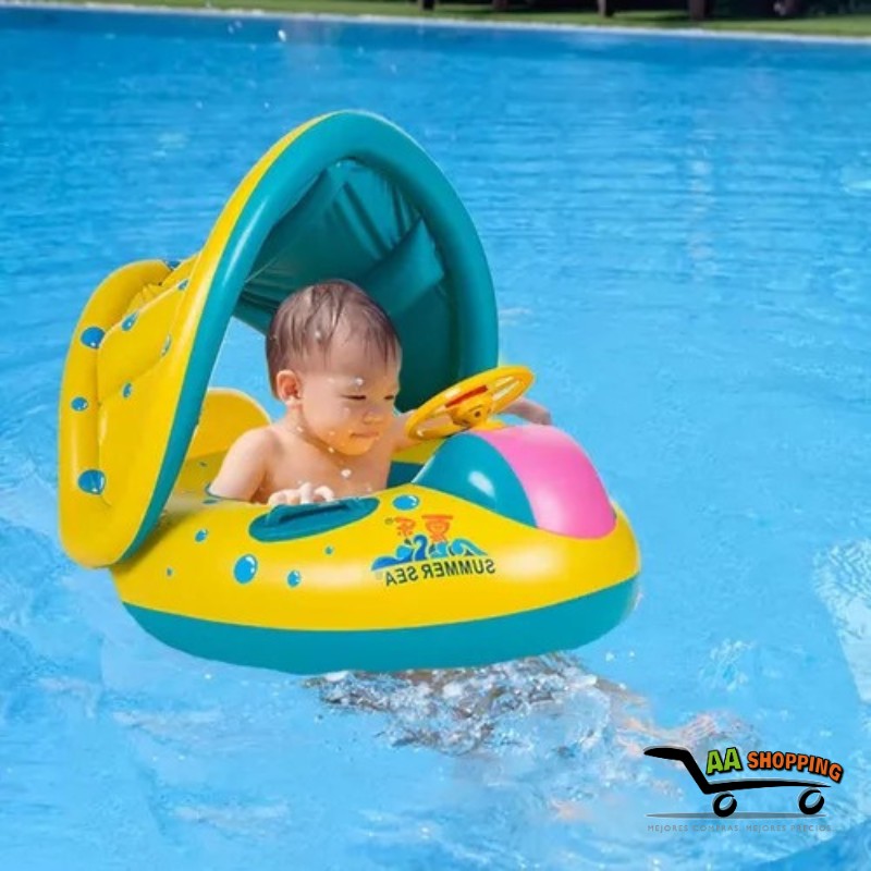 Flotador Inflable con Toldo y Volante Auto para bebes y Niños Verano