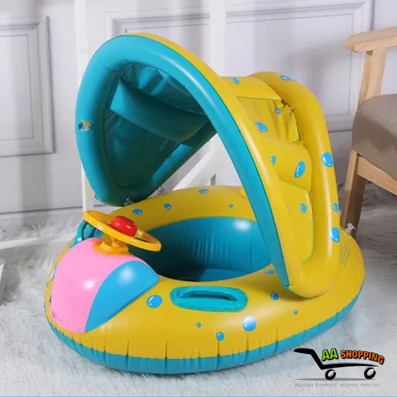 Flotador Inflable con Toldo y Volante Auto para bebes y Niños Verano