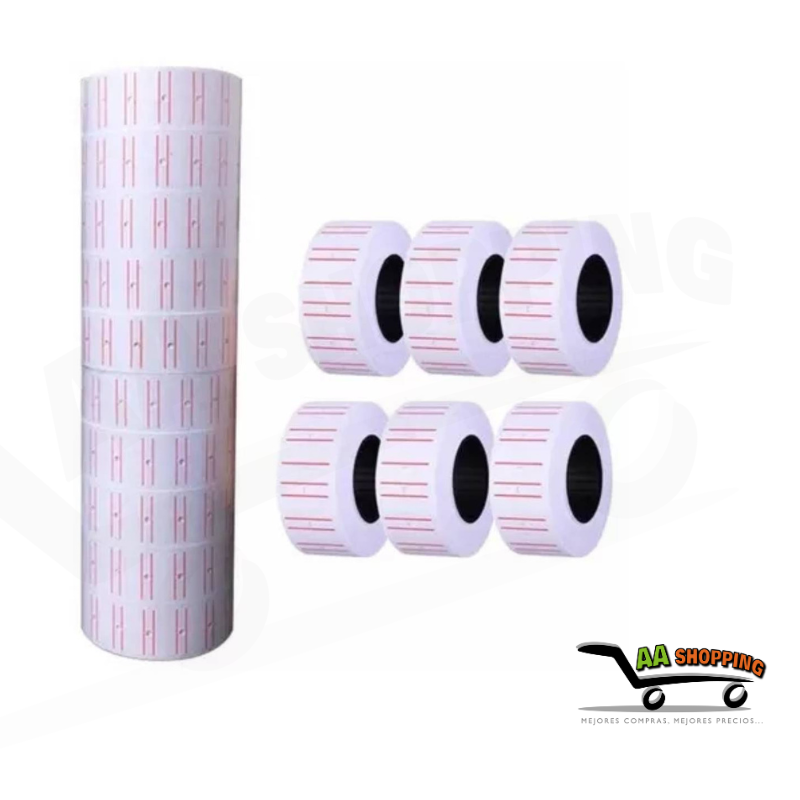 Price Gun Labels - 8 Rolls (8,000 Total) Pure White, 0.87" X 0.47", With Free Ink Roller