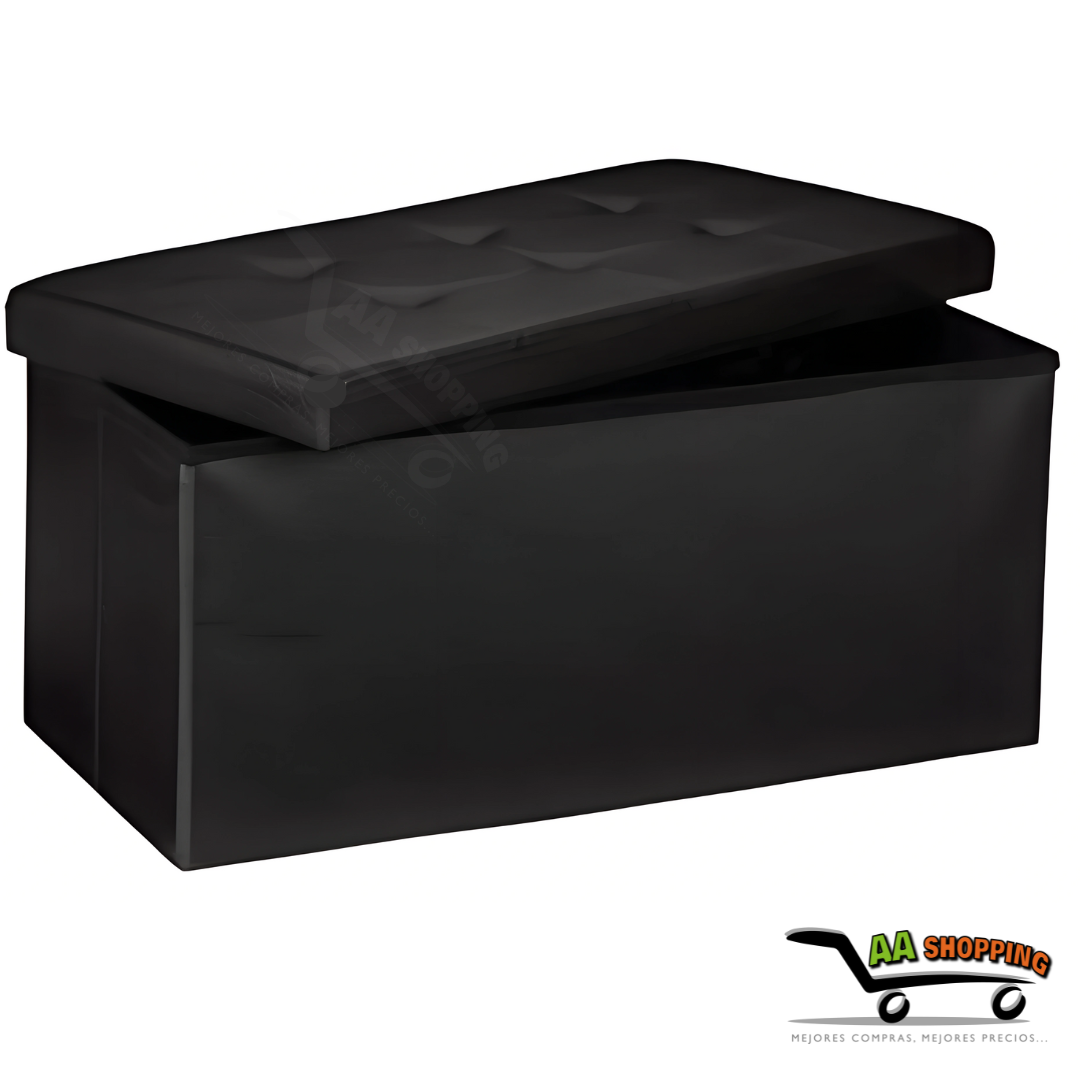 Puff Baul Organizador Rectangular - Negro - 38cm x 76cm x 38cm