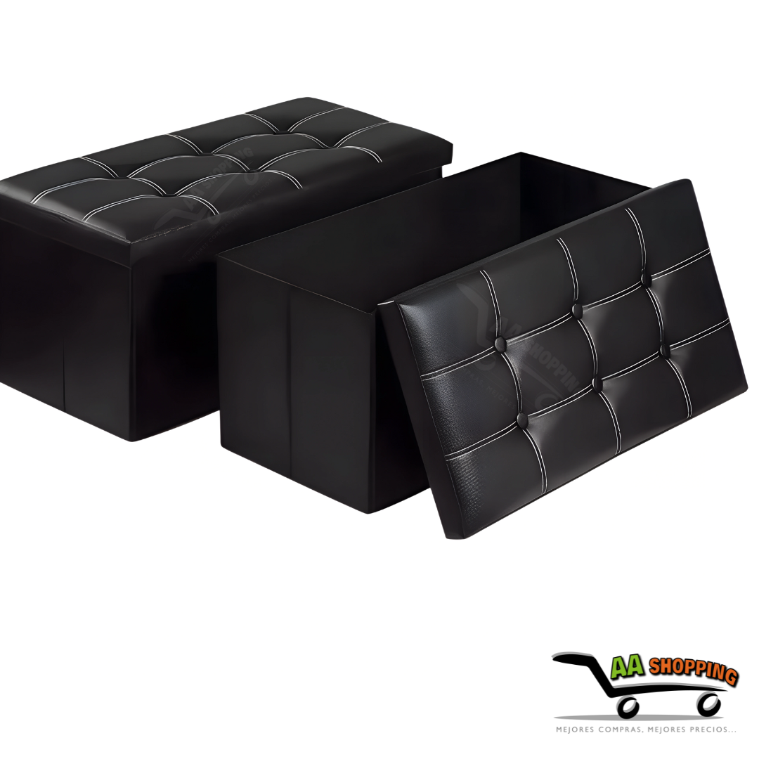 Puff Baul Organizador Rectangular - Negro - 38cm x 76cm x 38cm