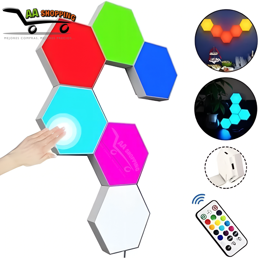 Set De 3 Luces Hexagonales Led Rgb + Control - 16 Colores