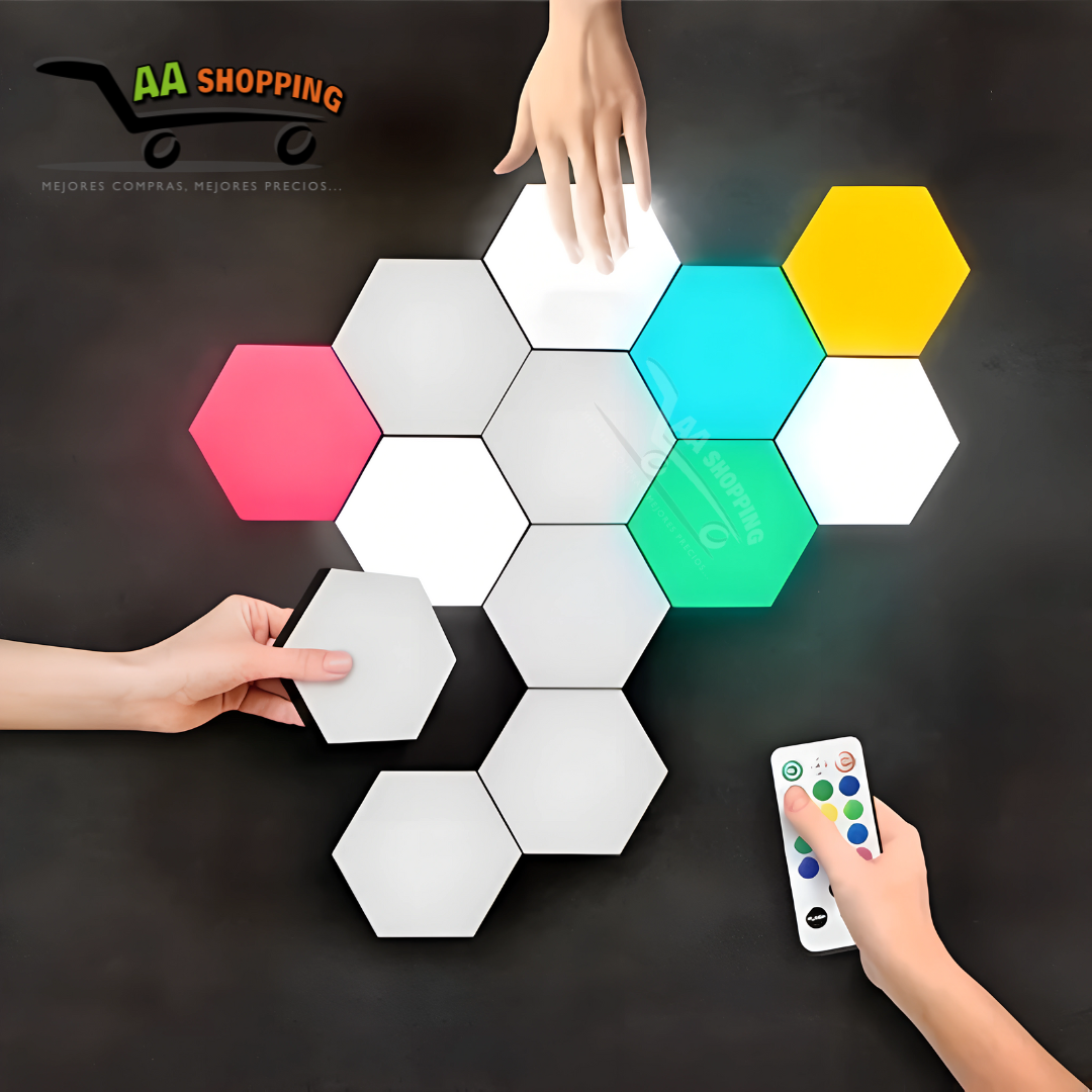 Set De 3 Luces Hexagonales Led Rgb + Control - 16 Colores