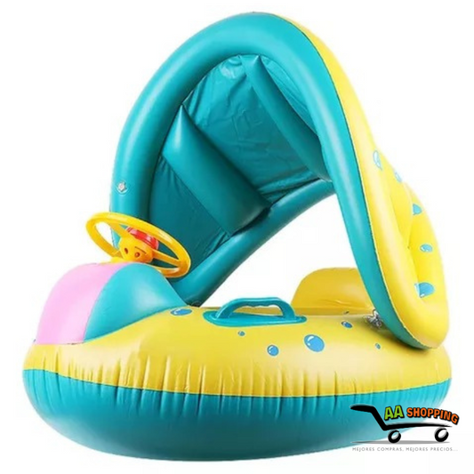 Flotador Inflable con Toldo y Volante Auto para bebes y Niños Verano