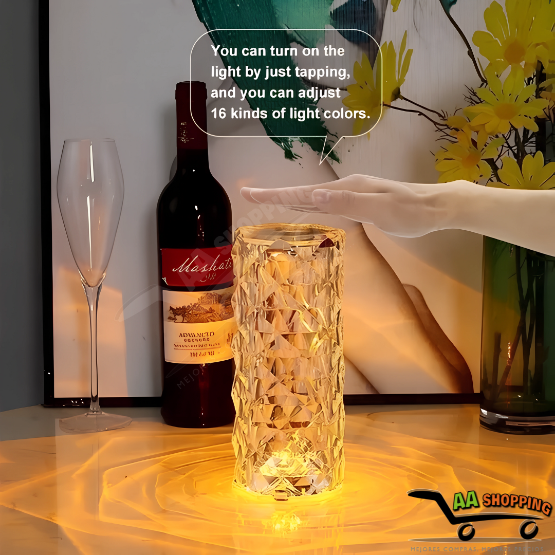 Lámpara De Mesa Efecto Cristal Led 16 Colores Recargable