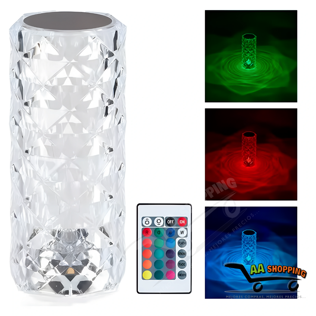 Lámpara De Mesa Efecto Cristal Led 16 Colores Recargable