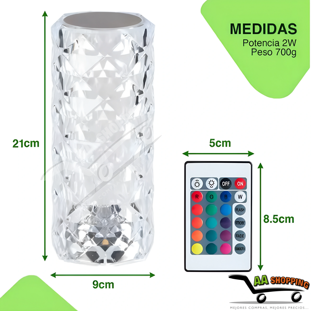 Lámpara De Mesa Efecto Cristal Led 16 Colores Recargable