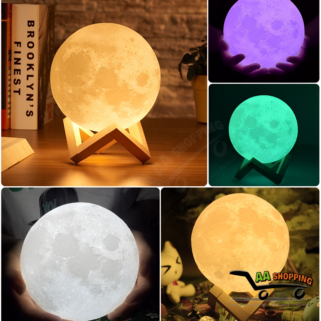 Lampara Luna 3D LED de 16 Colores con control remoto