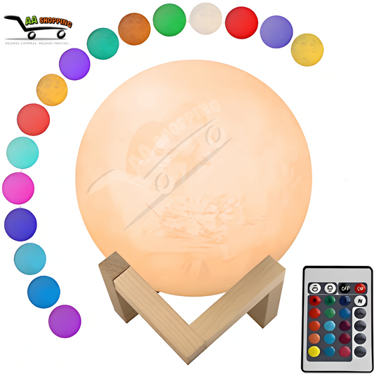 Lampara Luna 3D LED de 16 Colores con control remoto