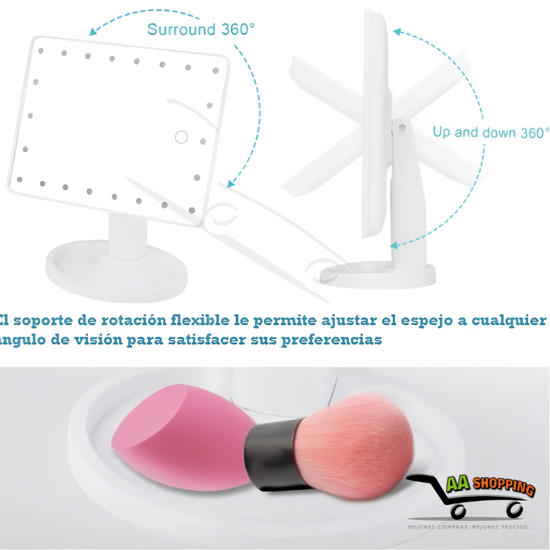 Espejo portátil para maquillaje con 22 luces led (táctil USB)